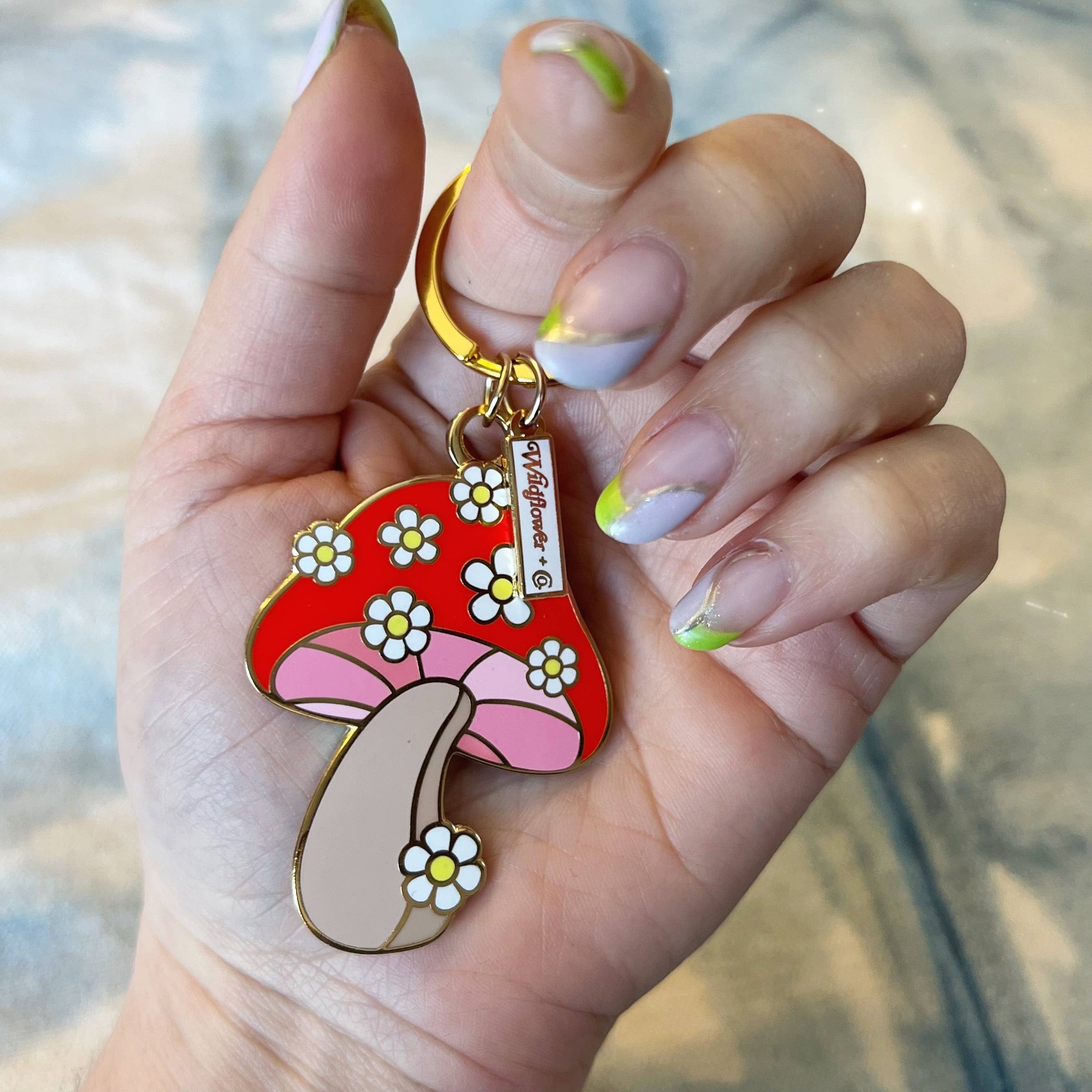 Wildflower + Co. Daisy Mushroom Keychain Clara Jane Hemp Dispensary